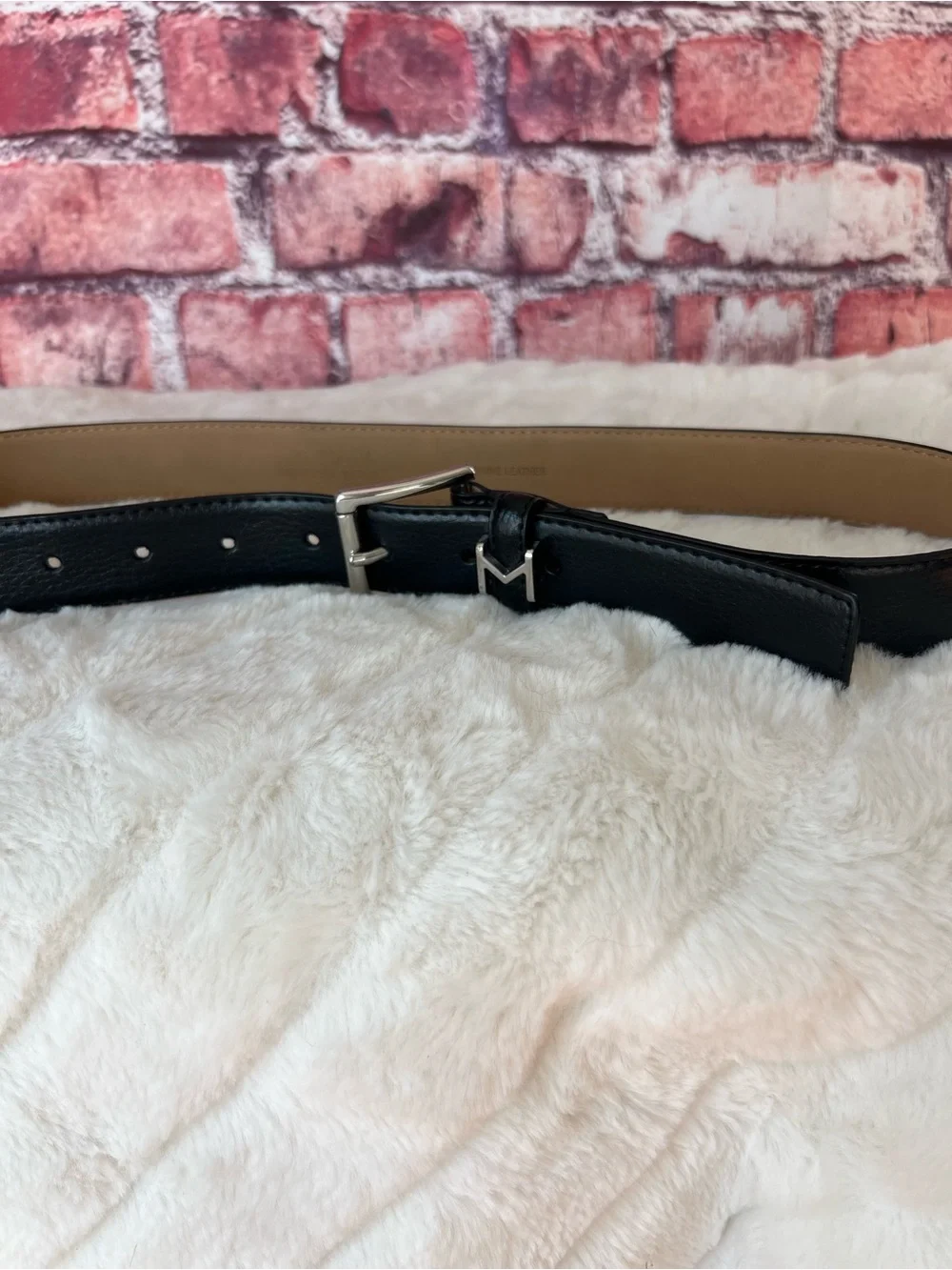 Michael Kors Black Leather Belt with Silver 'M' Accent